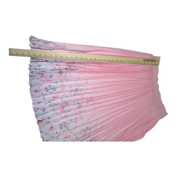 Kate Kasin Pleated Skirt 2XL Pink Ombre Floral Midi Accordion Elastic Waist - Picture 7 of 7
